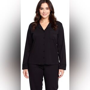 Skims Soft Lounge Sleep Top NWT Black 4X Cotton Stretch Button-Front